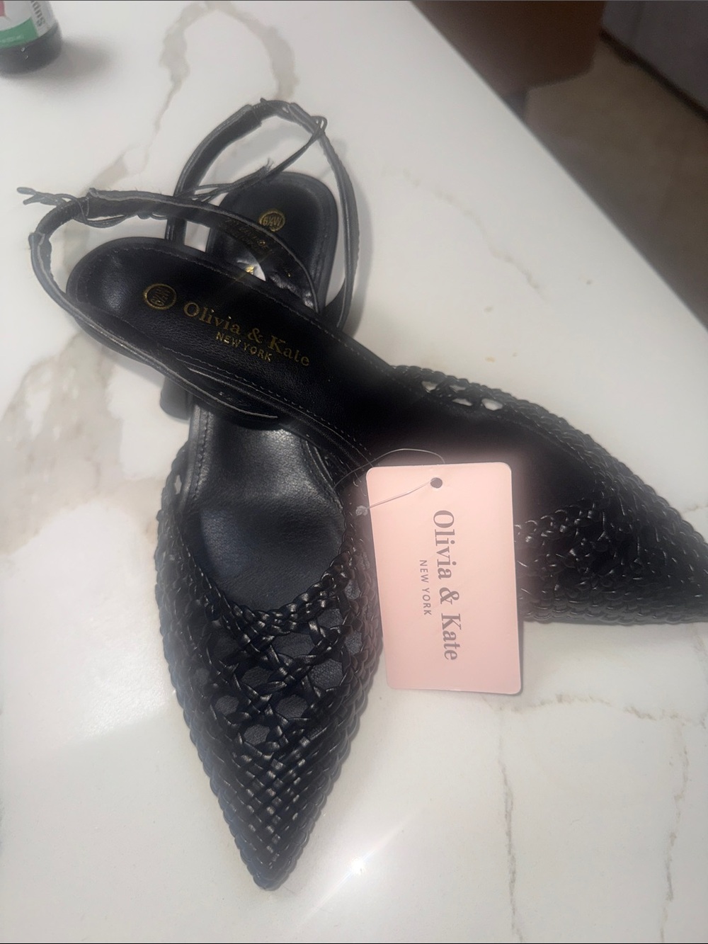 Olivia & Kate Black Woven Pointed Slingback Flats